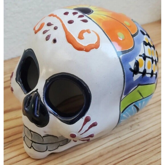 Talavera Pottery Skull Mexican Day Of The Dead Painted Wall Art Mask Handmade - Picture 9 of 9